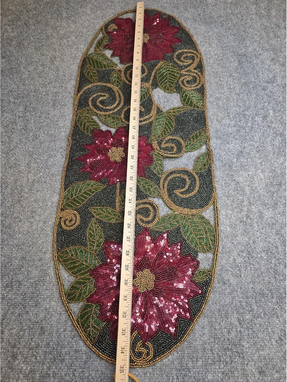 Pier 1 Imports Beaded Christmas Poinsettia Table Runner 13x36 Holiday NWT